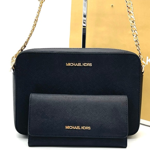 Michael Kors EW Large Crossbody Bag & Trifold Wallet Black - Picture 4 of 10
